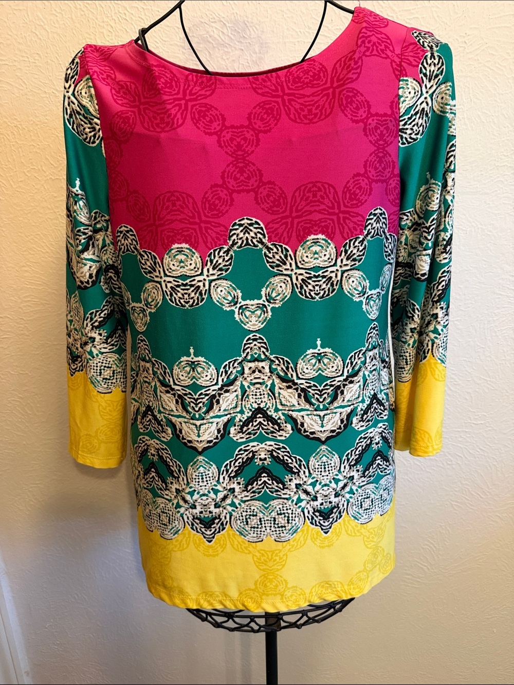 💕💕💕BOGOHO💕💕💕Colorblock Print Blouse - Pink, Teal & Yellow-Medium
